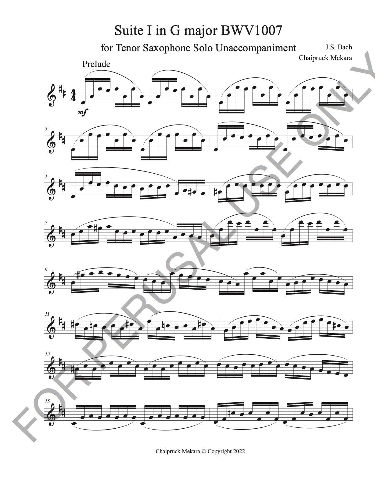 Tenor Saxophone Sheet music: Complete Bach's Cello Suite no.1