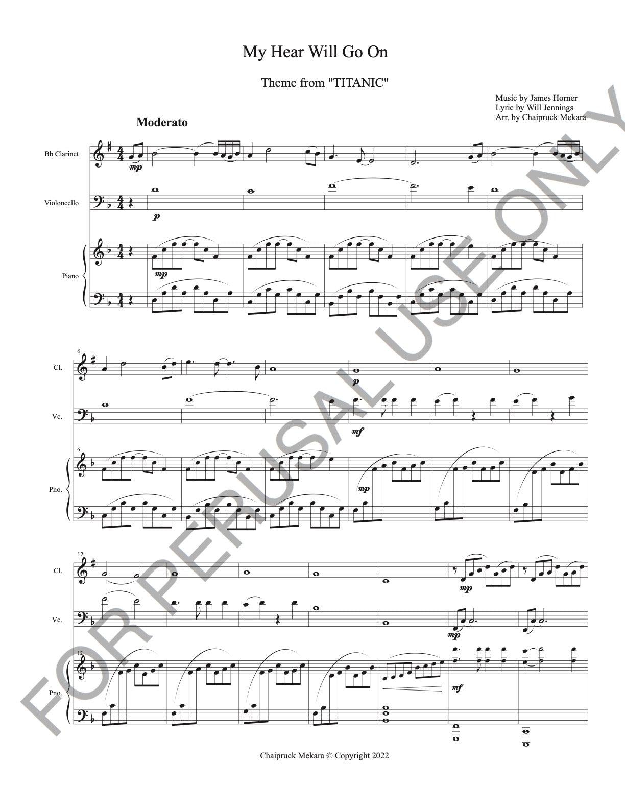 Clarinet, Cello and Piano sheet music: My Heart will go on from