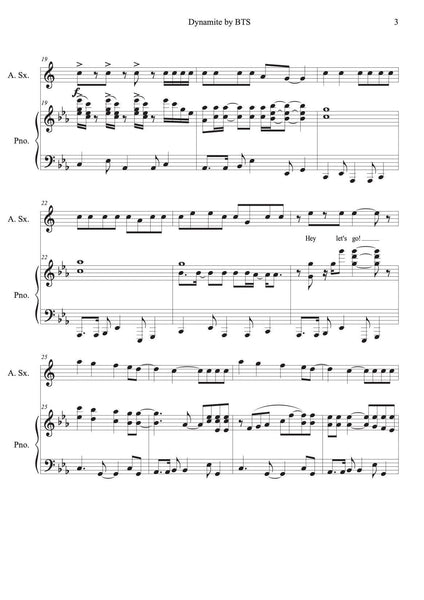 Alto Sax and Piano sheet music: Simple- BTS Dynamite