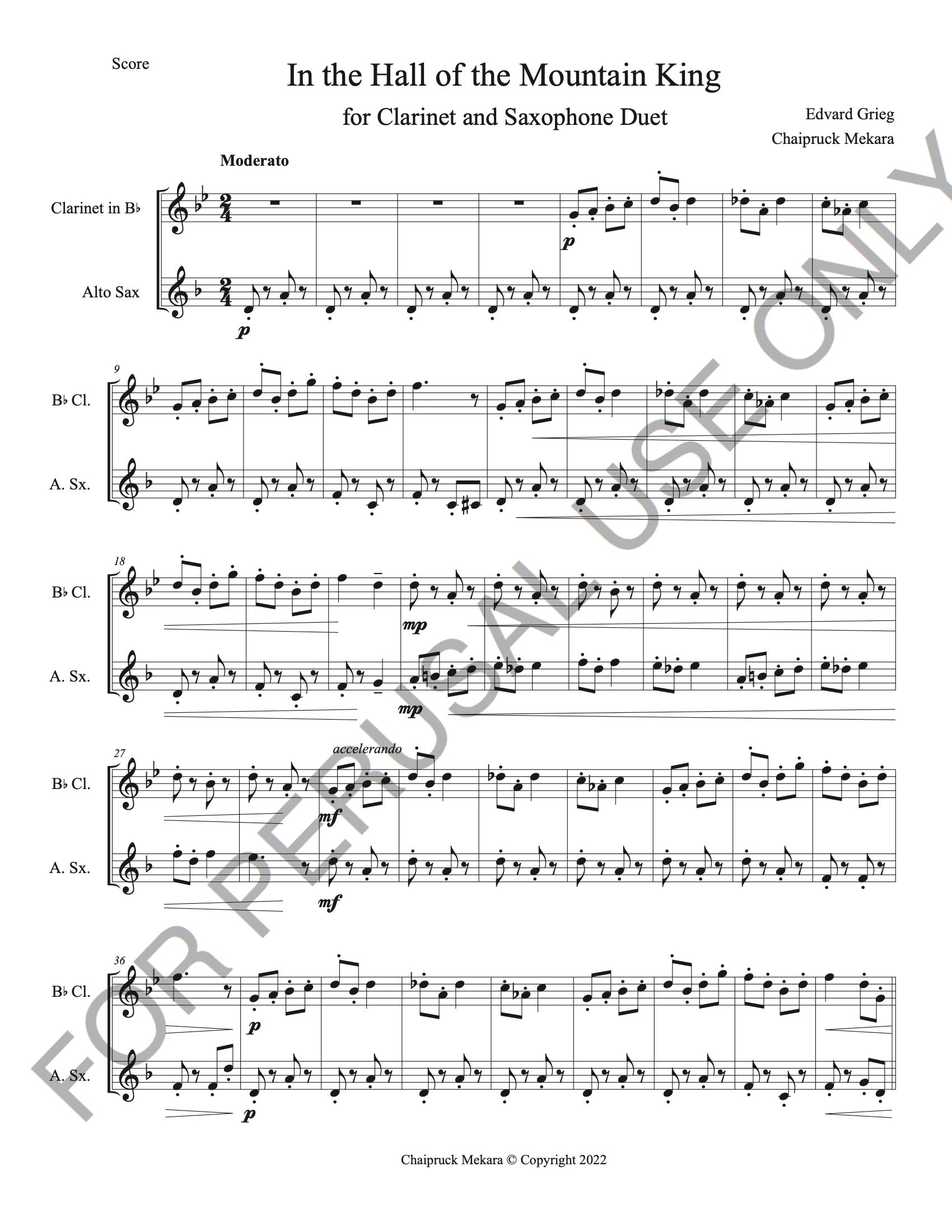 Clarinet and Saxophone Duet sheet music: In the Hall of the Mountain King