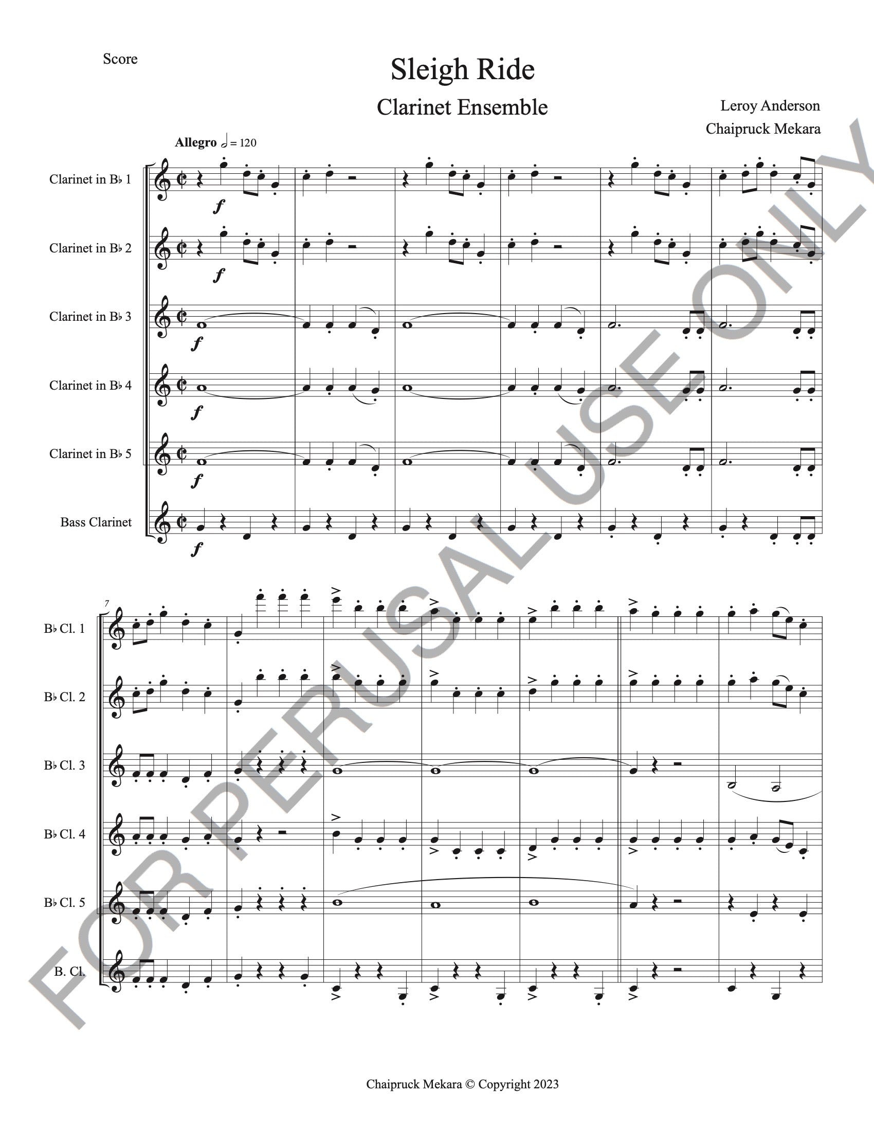 Sleigh Ride Notes Clarinet Sleigh Ride for Clarinet Ensemble (Score+Parts)