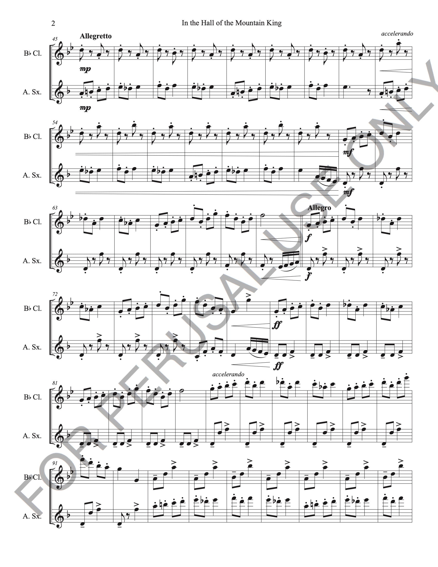 Clarinet and Saxophone Duet sheet music: In the Hall of the Mountain King