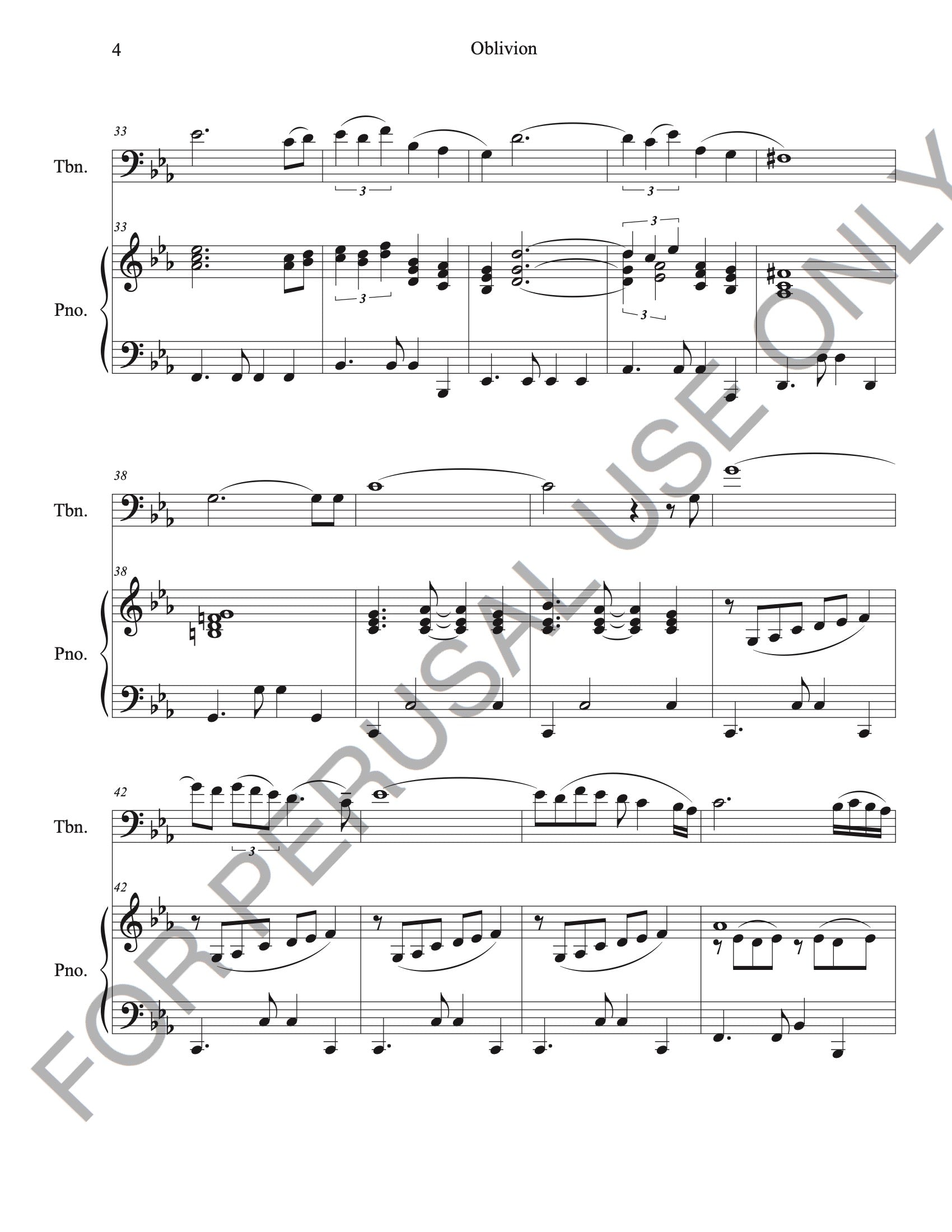 Oblivion for Trombone and Piano by Astor Piazzolla (Score+Parts+mp3)