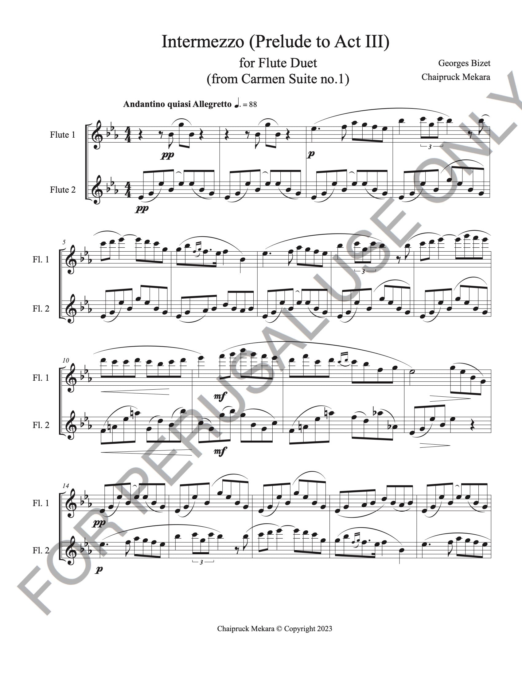 Intermezzo from Carmen Suite no.1 for Flute Duet (Score+Parts+mp3)