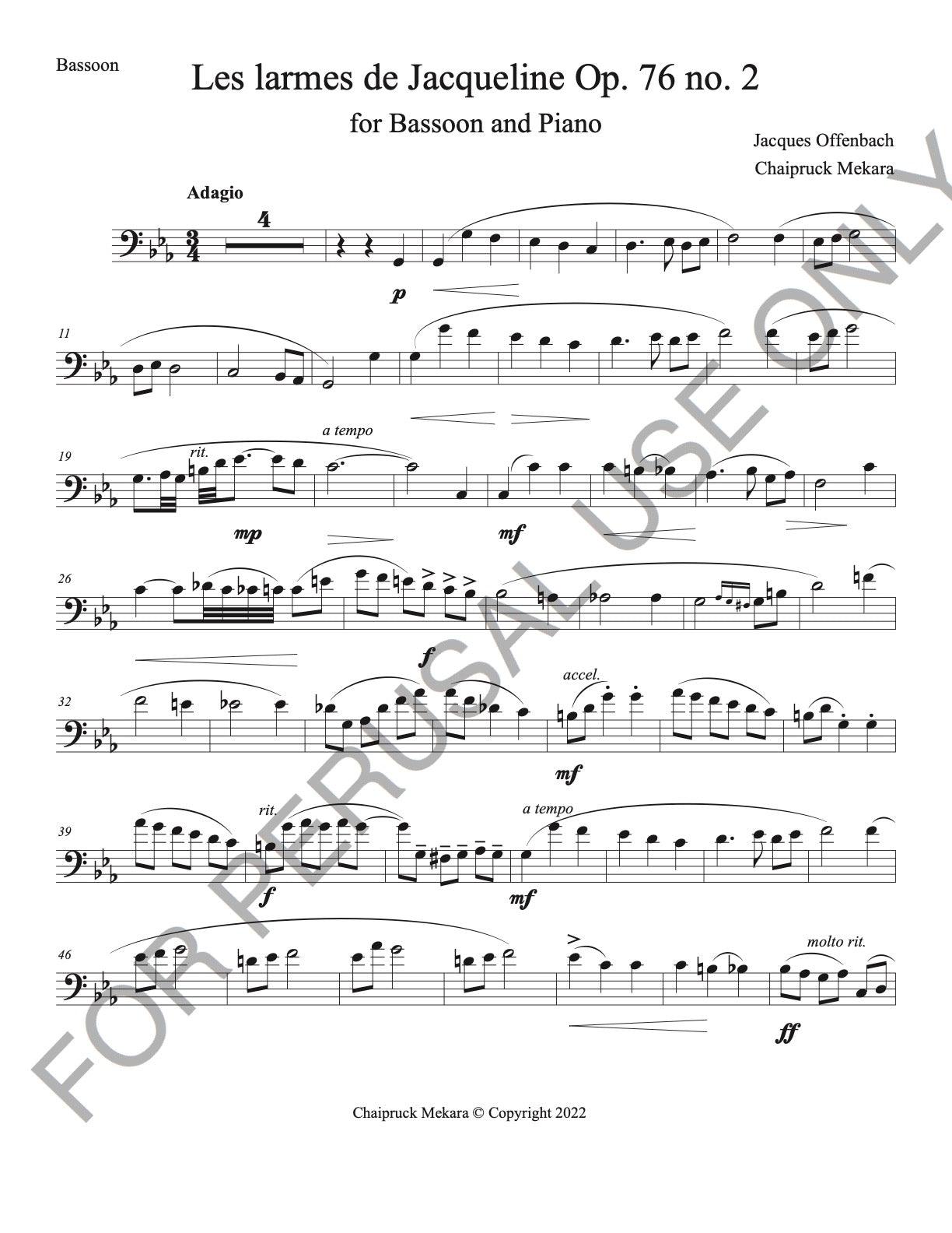 Bassoon and Piano Sheet music: Les larmes de Jacqueline - Offenbach - ChaipruckMekara
