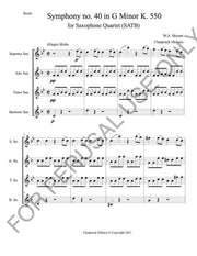 Saxophone Quartet (SATB) sheet music: Mozart's Symphony no.40