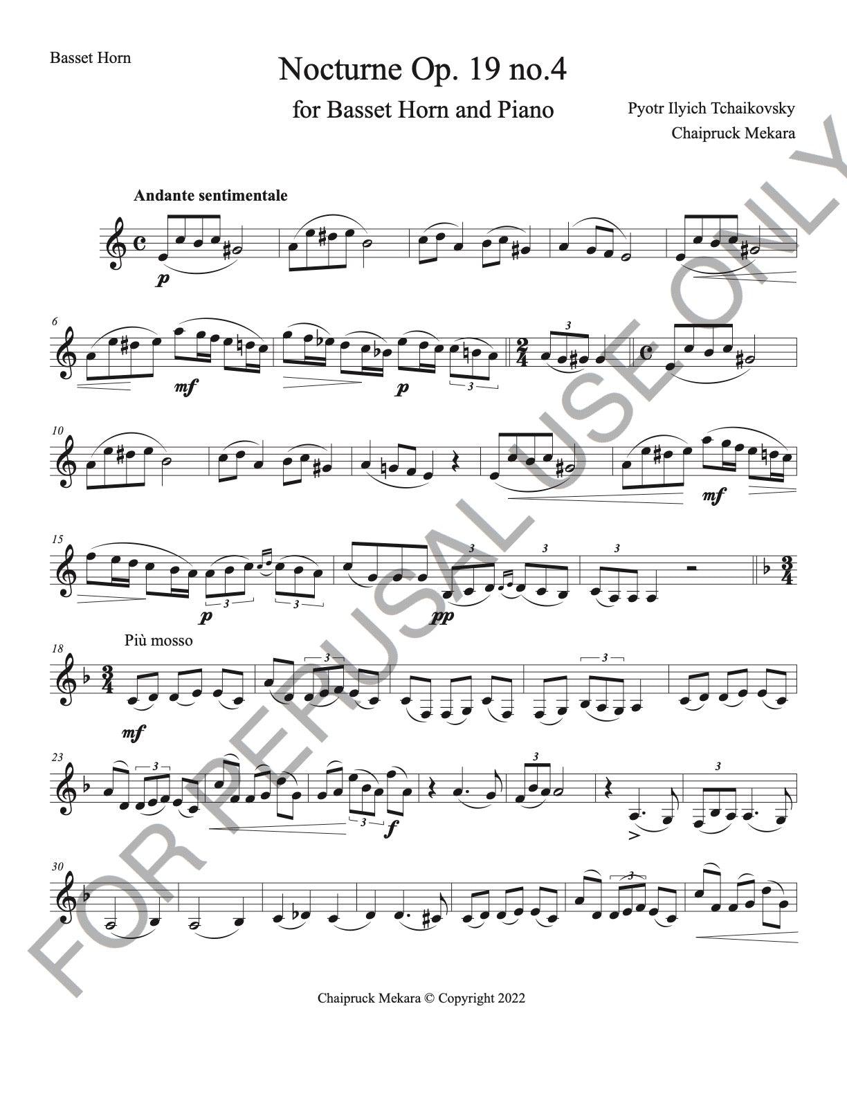 Basset Horn and Piano sheet music: Tchaikovsky's Nocturne, Op. 19 - ChaipruckMekara