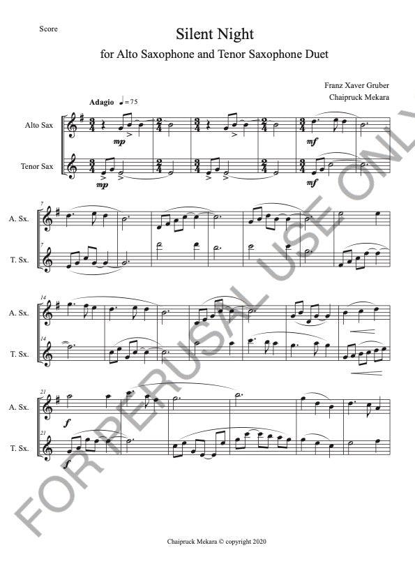 Alto Saxophone and Tenor Saxophone Duet sheet music: Silent Night - ChaipruckMekara