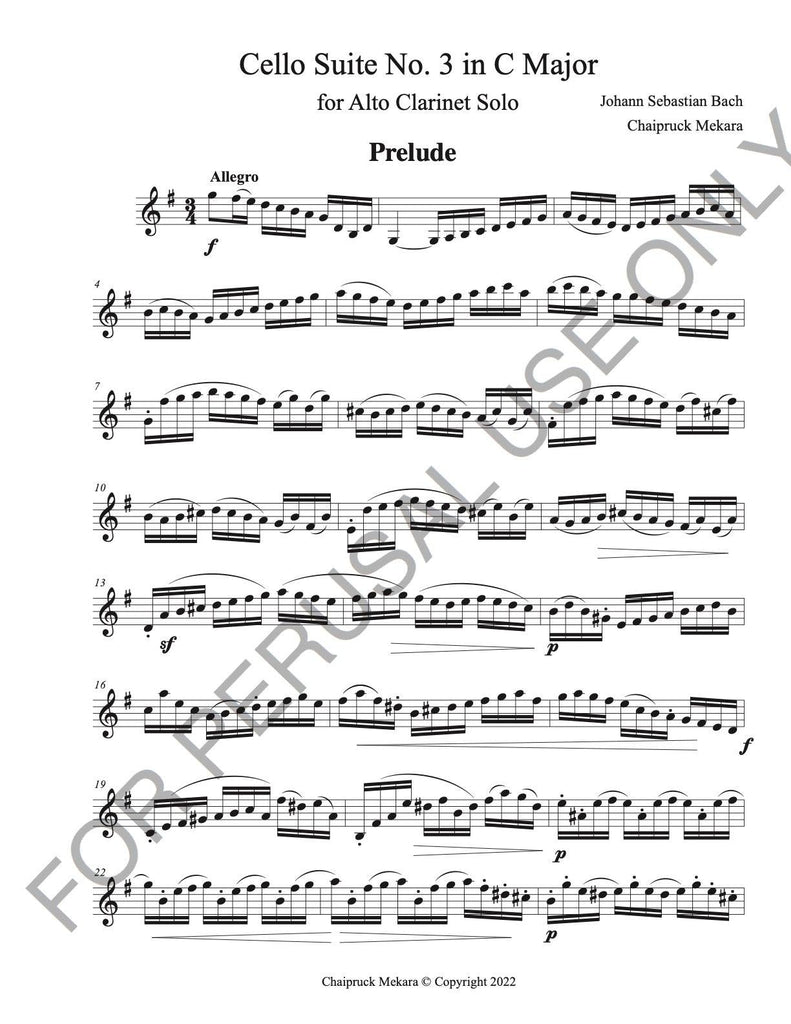 Alto Clarinet Solo sheet music: Complete Bach's Cello Suite no.3