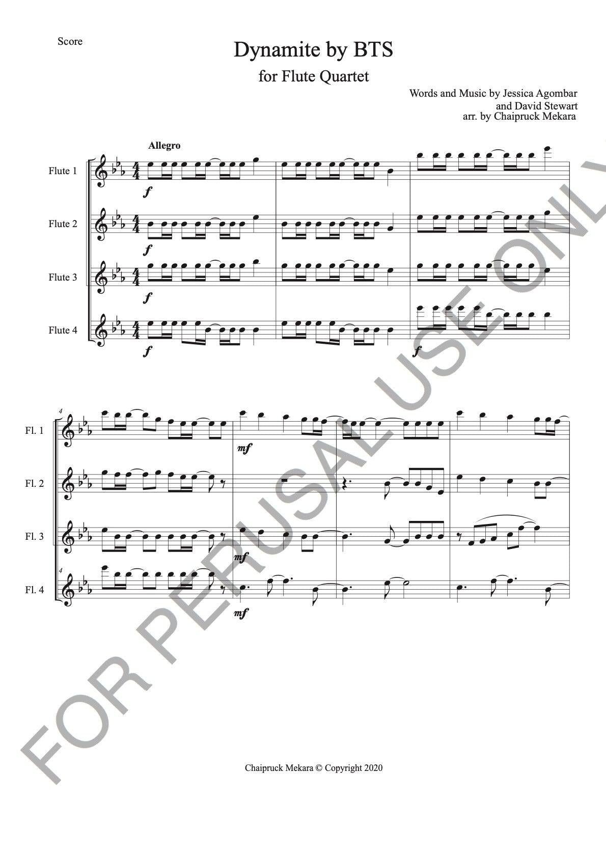 Flute Quartet sheet music: BTS Dynamite - ChaipruckMekara