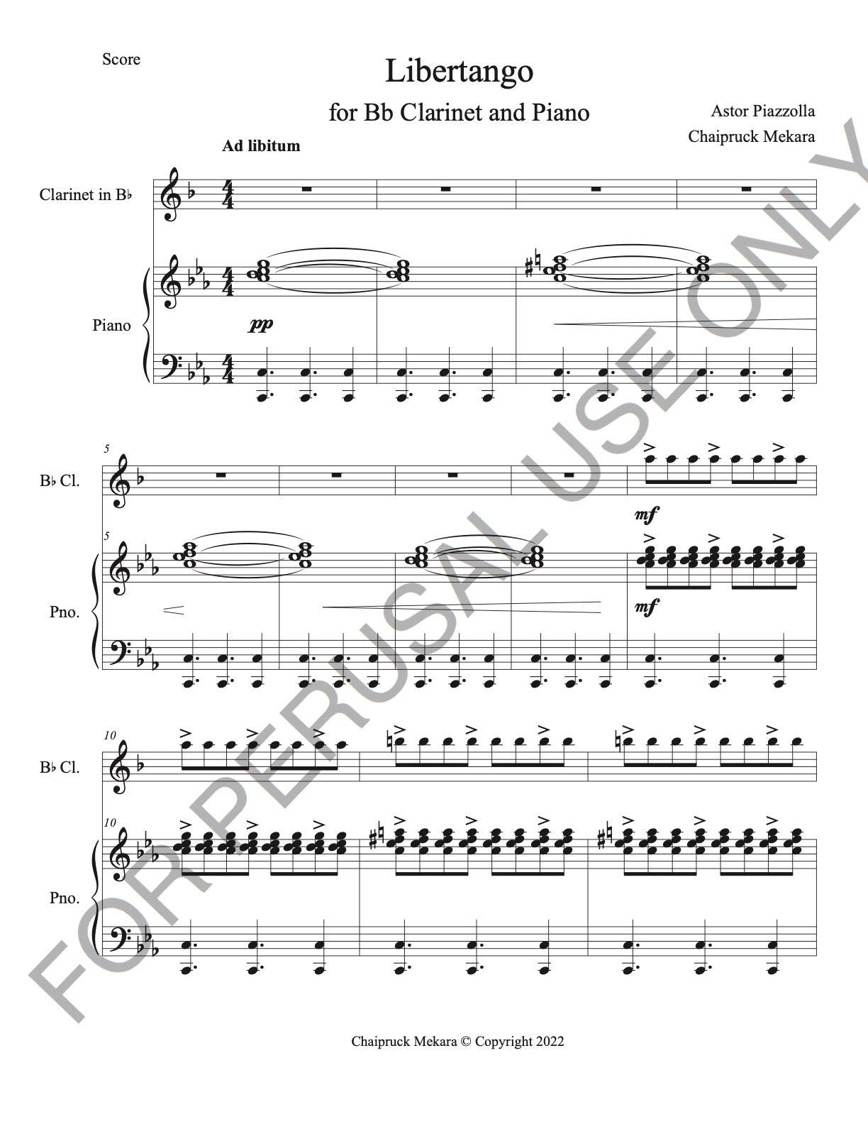 Clarinet and Piano sheet music - Piazzolla's Libertango - ChaipruckMekara
