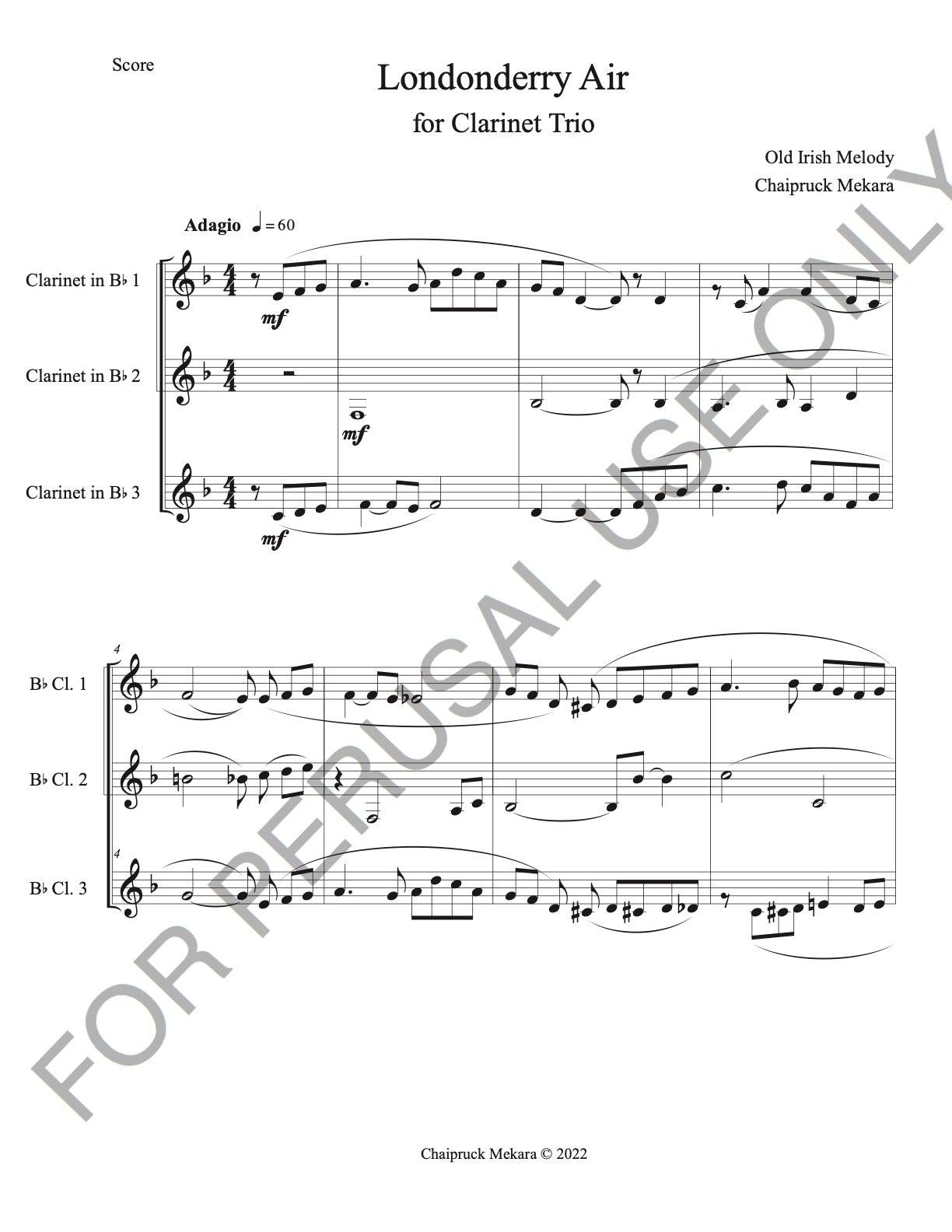 Londonderry Air for Clarinet Trio (score+parts) - ChaipruckMekara