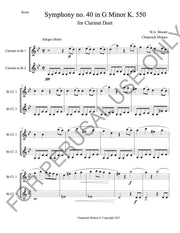 Duets sheet music (various instruments): Mozart's Symphony no.40