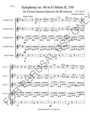 Woodwind Quintet sheet music - Mozart's Symphony no.40