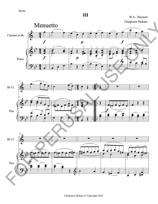 Mozart's Clarinet Quintet K.581 (3&4 movements) for Bb Clarinet and Piano