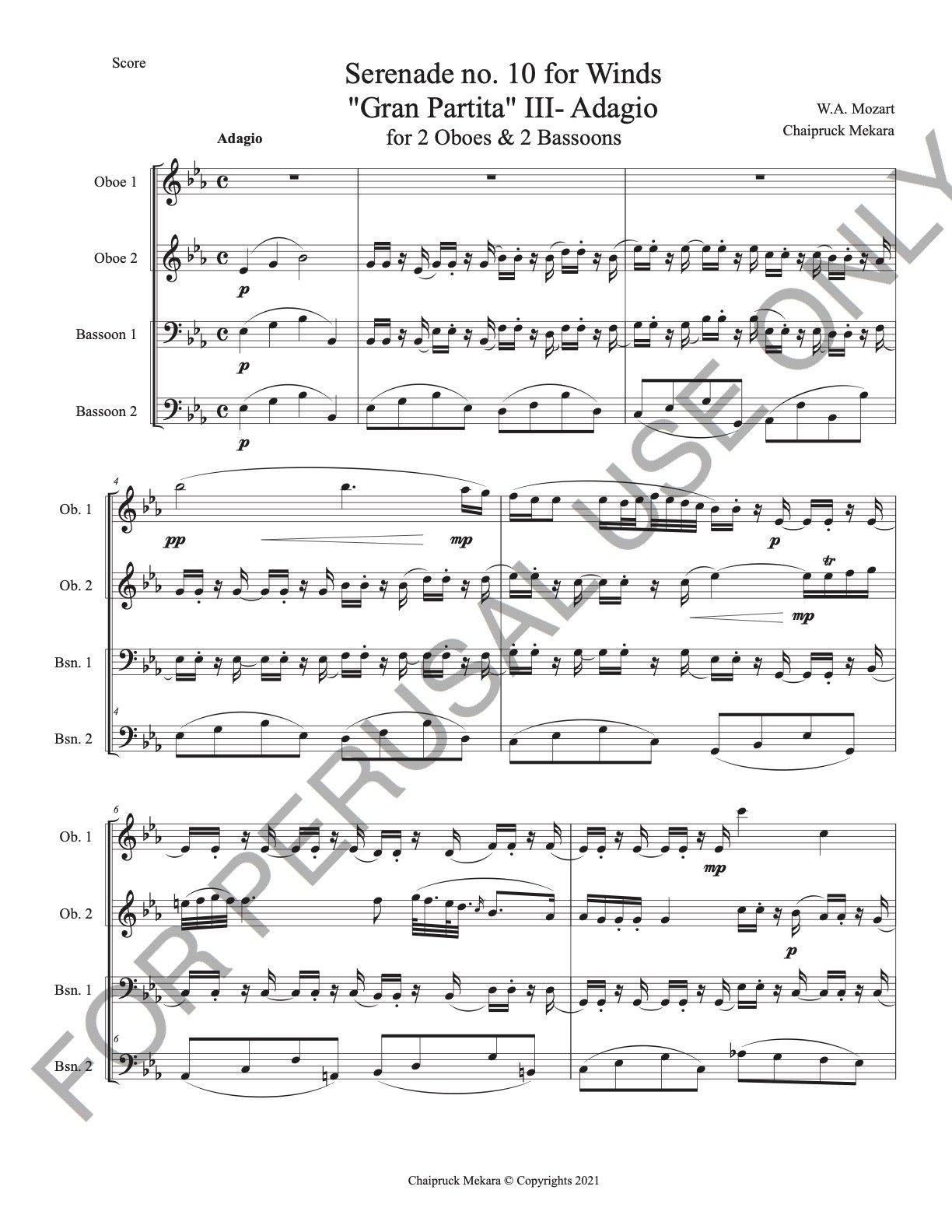 Mozart's Serenade no. 10 for Winds: 2 Oboes & 2 Bassoons transcription - ChaipruckMekara