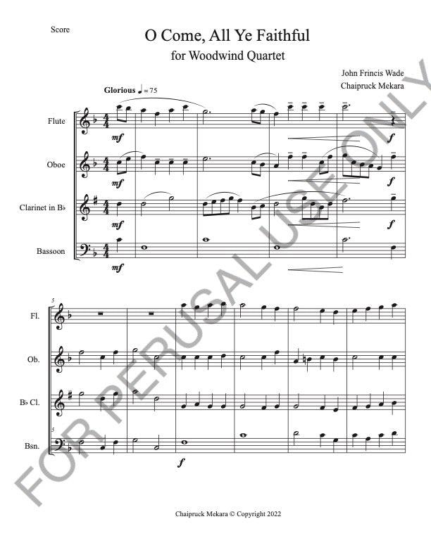 O Come, All Ye Faithful for Woodwind Quartet - ChaipruckMekara