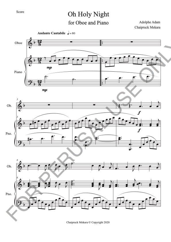 Oh Holy Night for Oboe and Piano (score+parts+mp3) - ChaipruckMekara