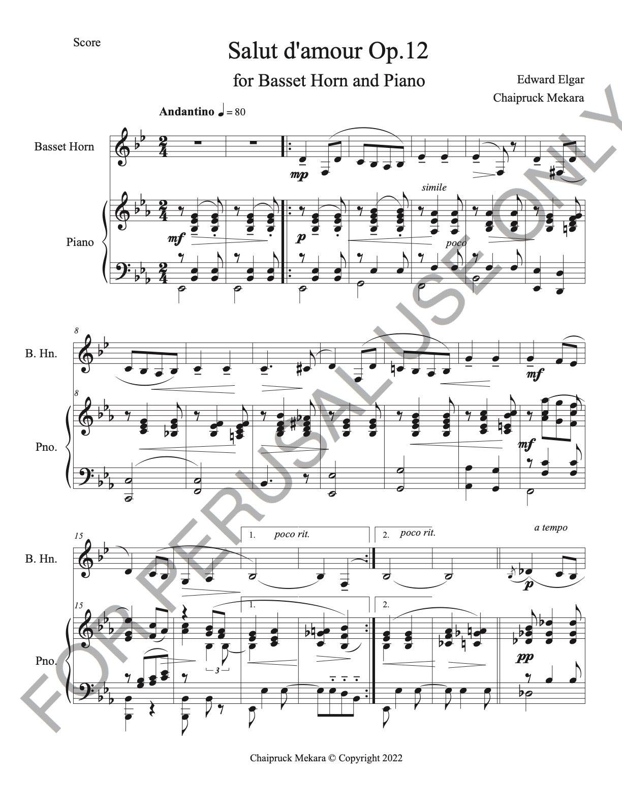 Basset Horn and Piano sheet music: Elgar's Salut d'Amour, Op. 12 - ChaipruckMekara