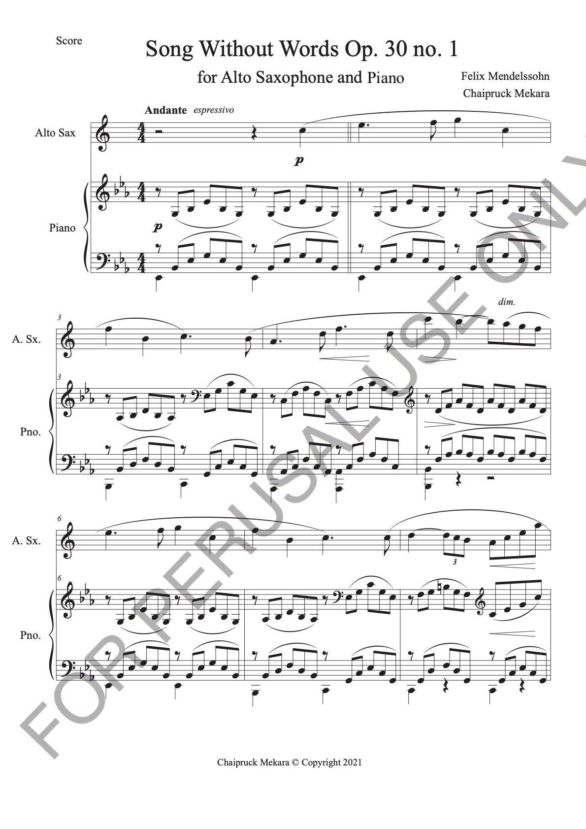 Alto Sax and Piano: Song Without Words op. 30 no. 1 - ChaipruckMekara