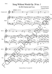 Bb Clarinet and Piano: Songs Without Words Op. 30, no. 1
