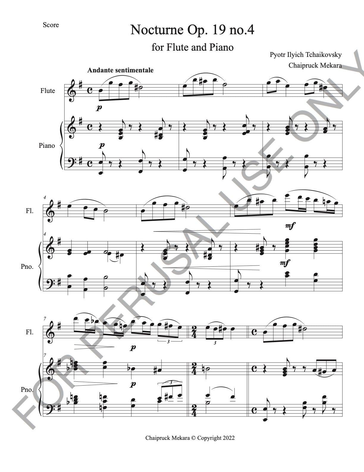 Flute and Piano sheet music: Tchaikovsky's Nocturne, Op. 19 - ChaipruckMekara