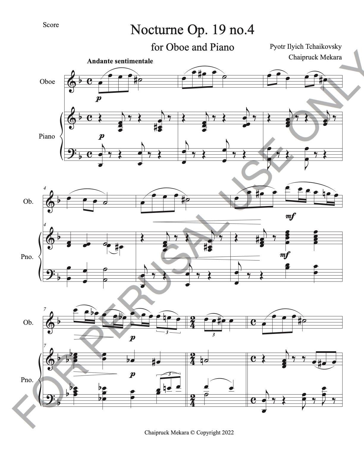 Oboe and Piano sheet music: Tchaikovsky's Nocturne, Op. 19 - ChaipruckMekara