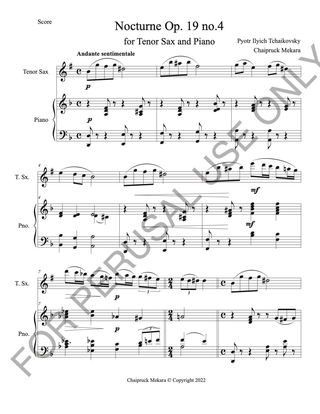 Tenor Sax and Piano sheet music: Tchaikovsky's Nocturne, Op. 19 - ChaipruckMekara