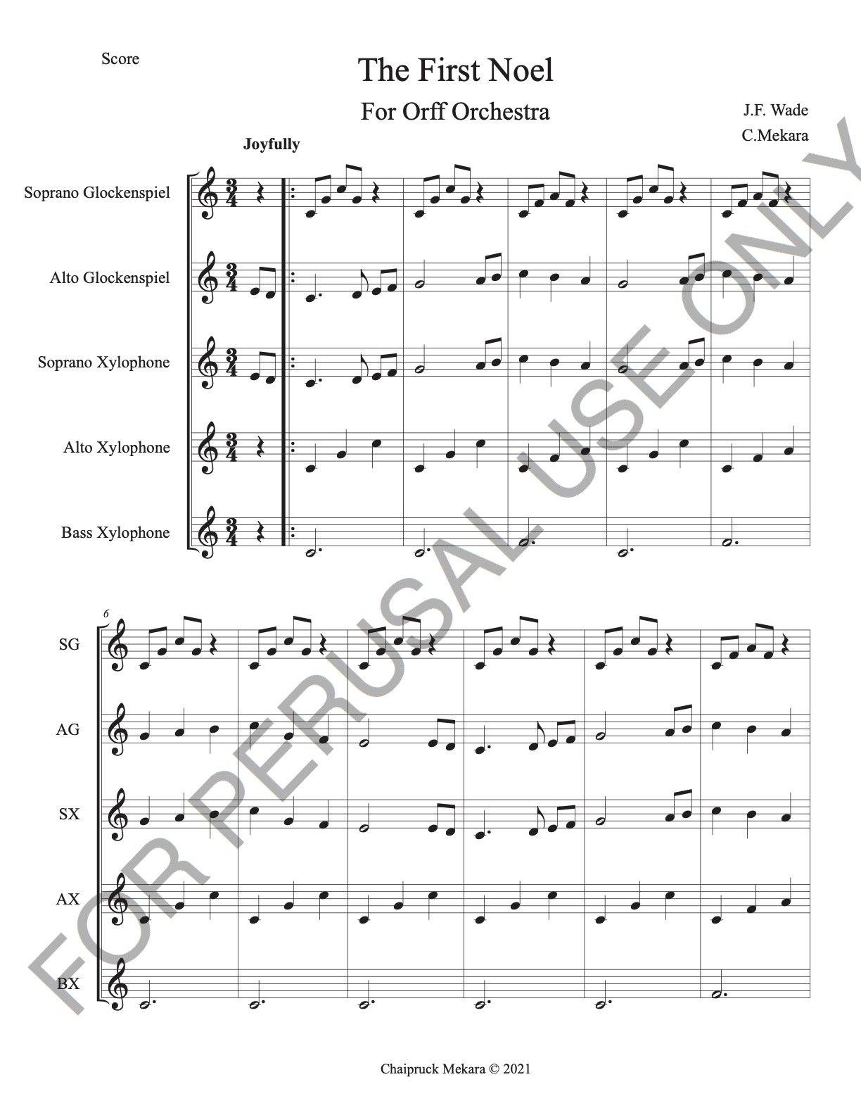 Orff Orchestra sheet music - The First Noel - ChaipruckMekara