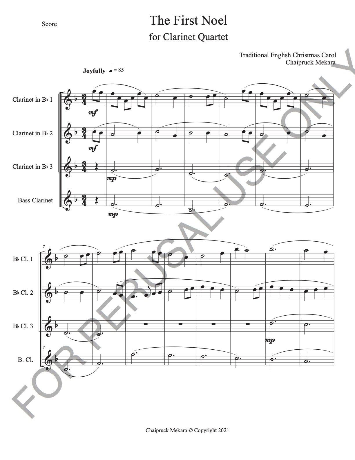 The First Noel for Clarinet Quartet - ChaipruckMekara