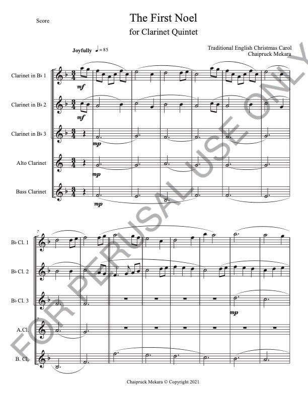 The First Noel for Clarinet Quintet (3Bb+Alto+Bass) - ChaipruckMekara