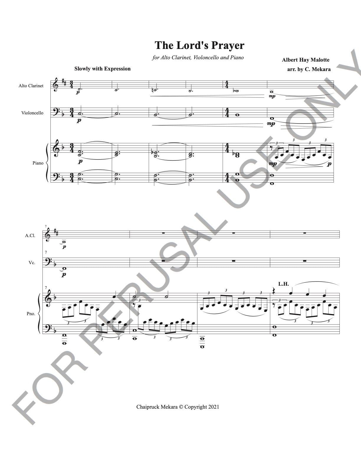 Alto Clarinet, Cello and Piano sheet music - The Lord’s Prayer - ChaipruckMekara