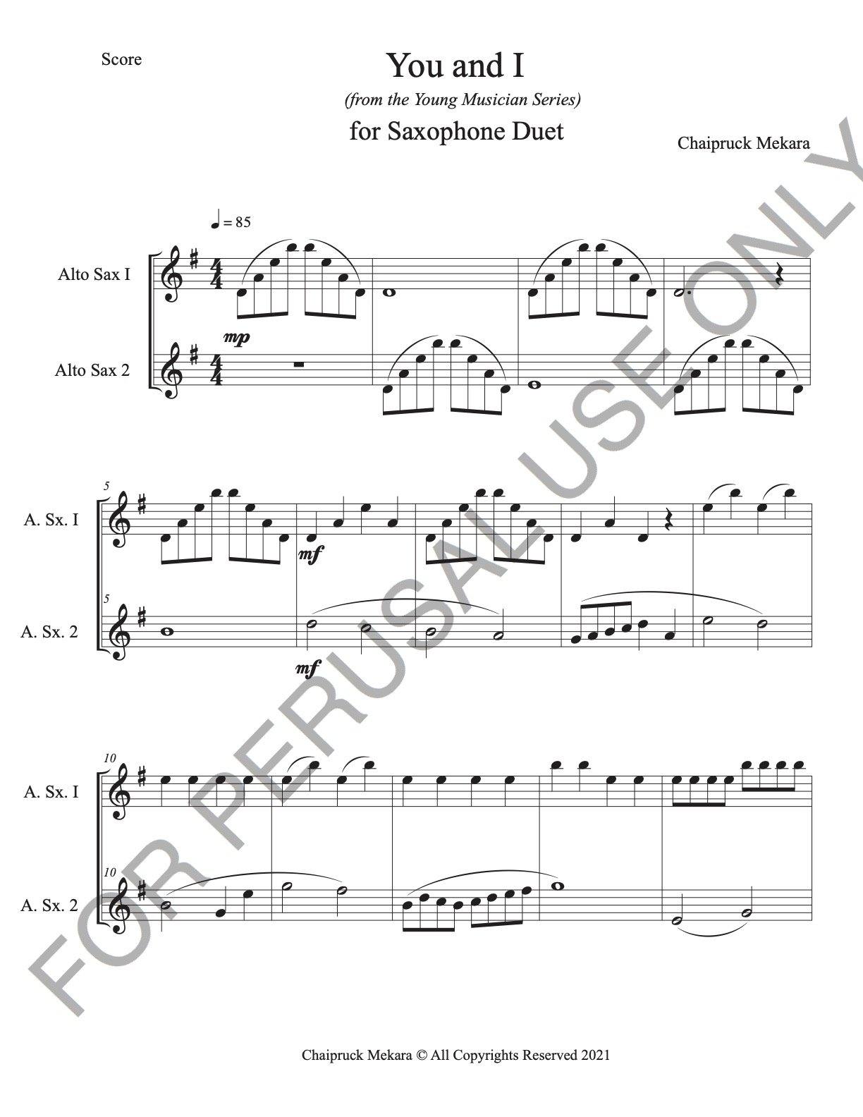 Alto Saxophone Duet sheet music - You and I - ChaipruckMekara