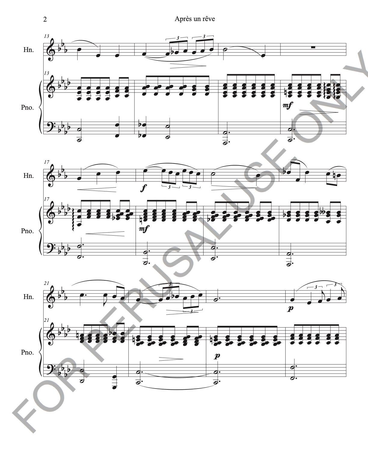 F. Horn and Piano Sheet Music: Après un rêve by Faure (score+parts+mp3) - ChaipruckMekara
