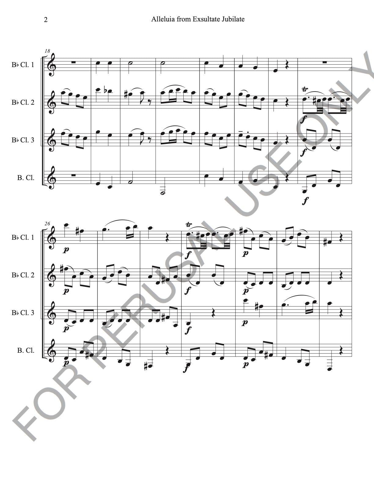 Clarinet Quartet Sheet Music - Mozart's Alleluia from Exsultate Jubilate - ChaipruckMekara