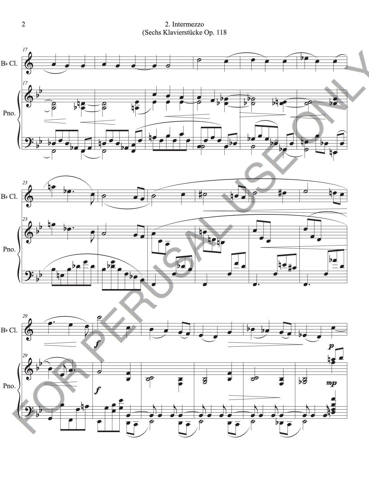 Intermezzo Op. 118 no. 2 Brahms sheet music for Bb Clarinet and Piano (score+parts) - ChaipruckMekara