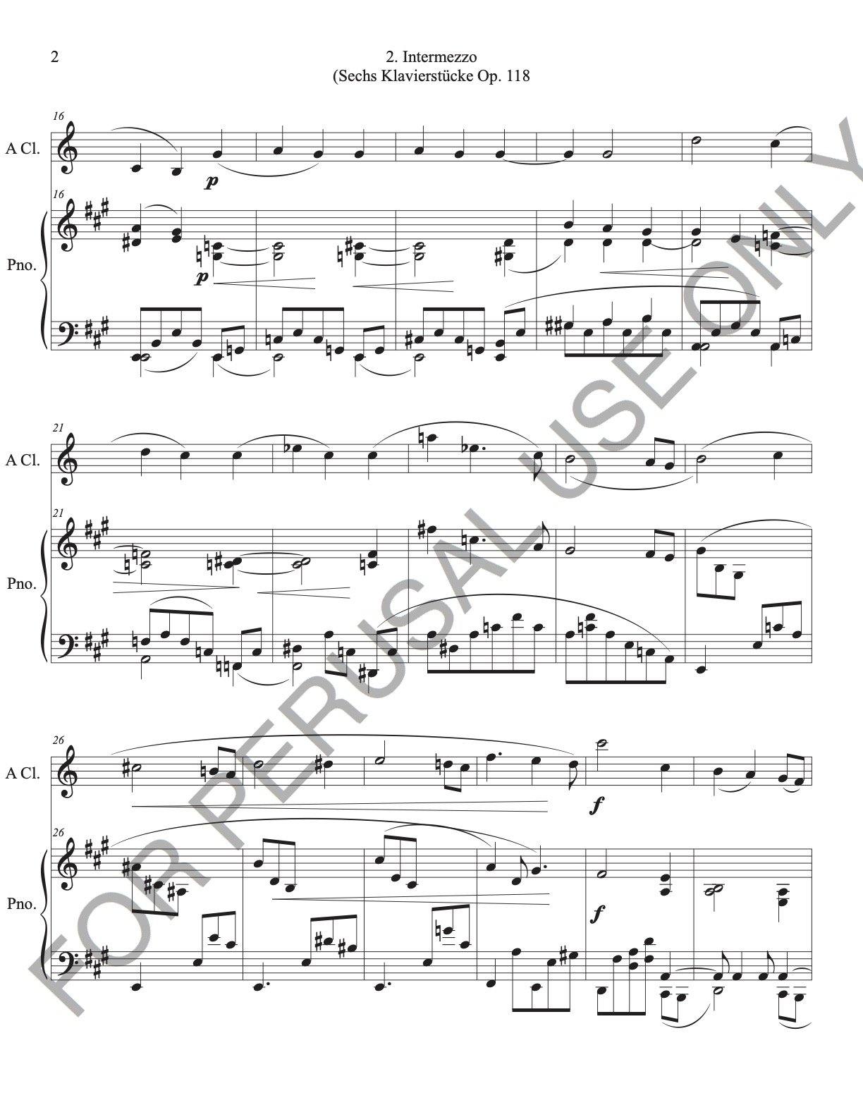 Clarinet and Piano sheet music: Brahms: Intermezzo Op. 118 no. 2 - ChaipruckMekara