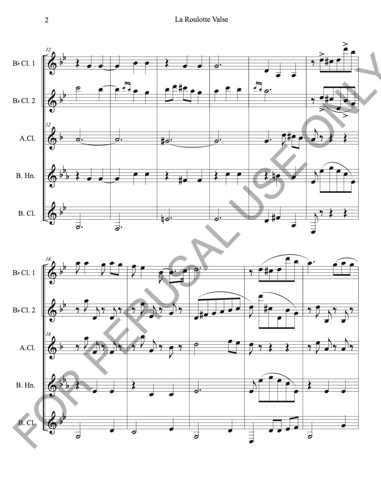 Clarinet Quintet sheet music (2Bb+Alto+Basset+Bass): La Roulotte Valse by Louis Corchia - ChaipruckMekara