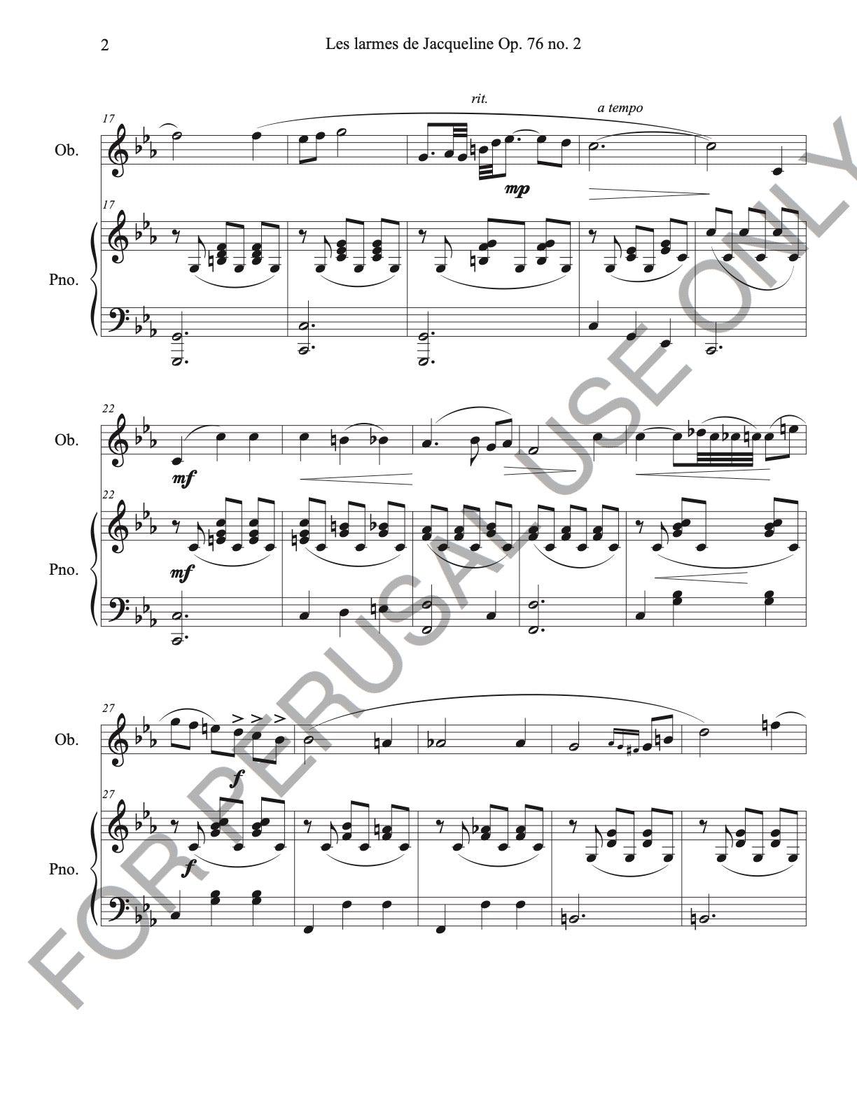 Oboe and Piano Sheet music: Les larmes de Jacqueline - Offenbach - ChaipruckMekara