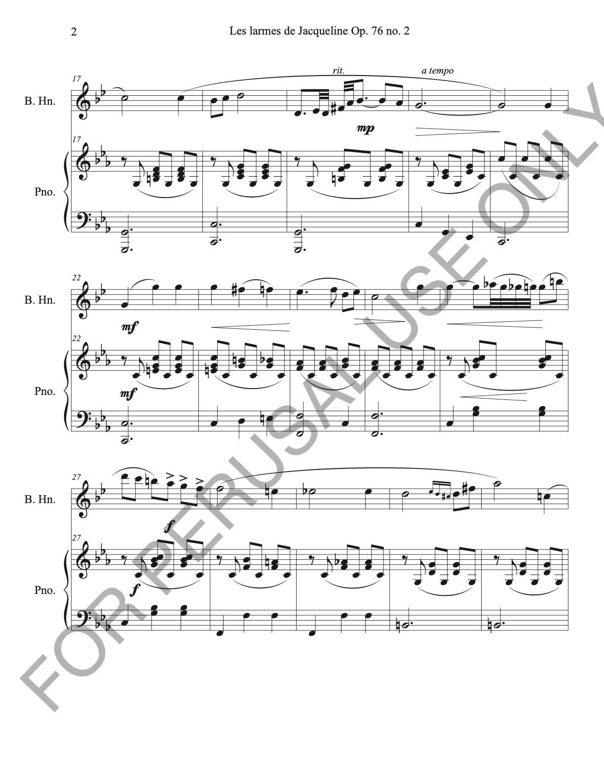 Basset Horn and Piano Sheet music: Les larmes de Jacqueline - Offenbach - ChaipruckMekara