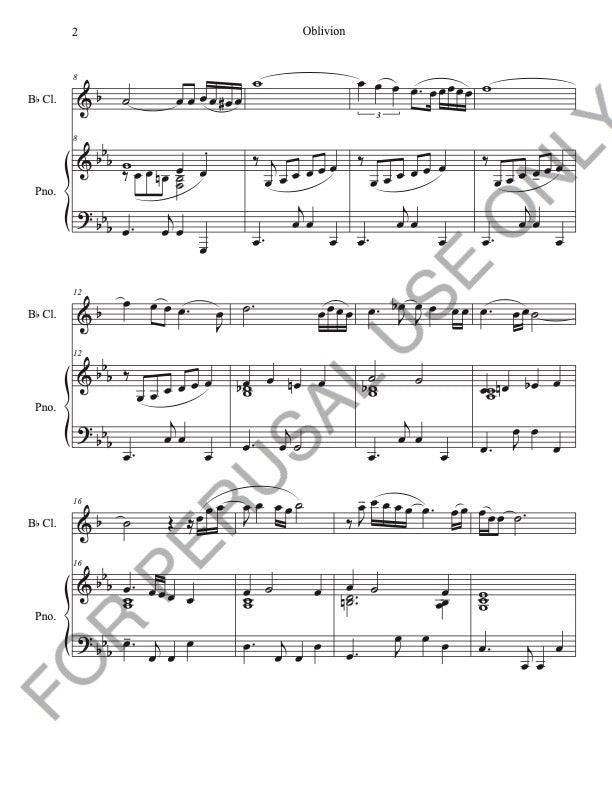 Oblivion for Bb Clarinet and Piano by Astor Piazzolla (Score+Parts+mp3) - ChaipruckMekara