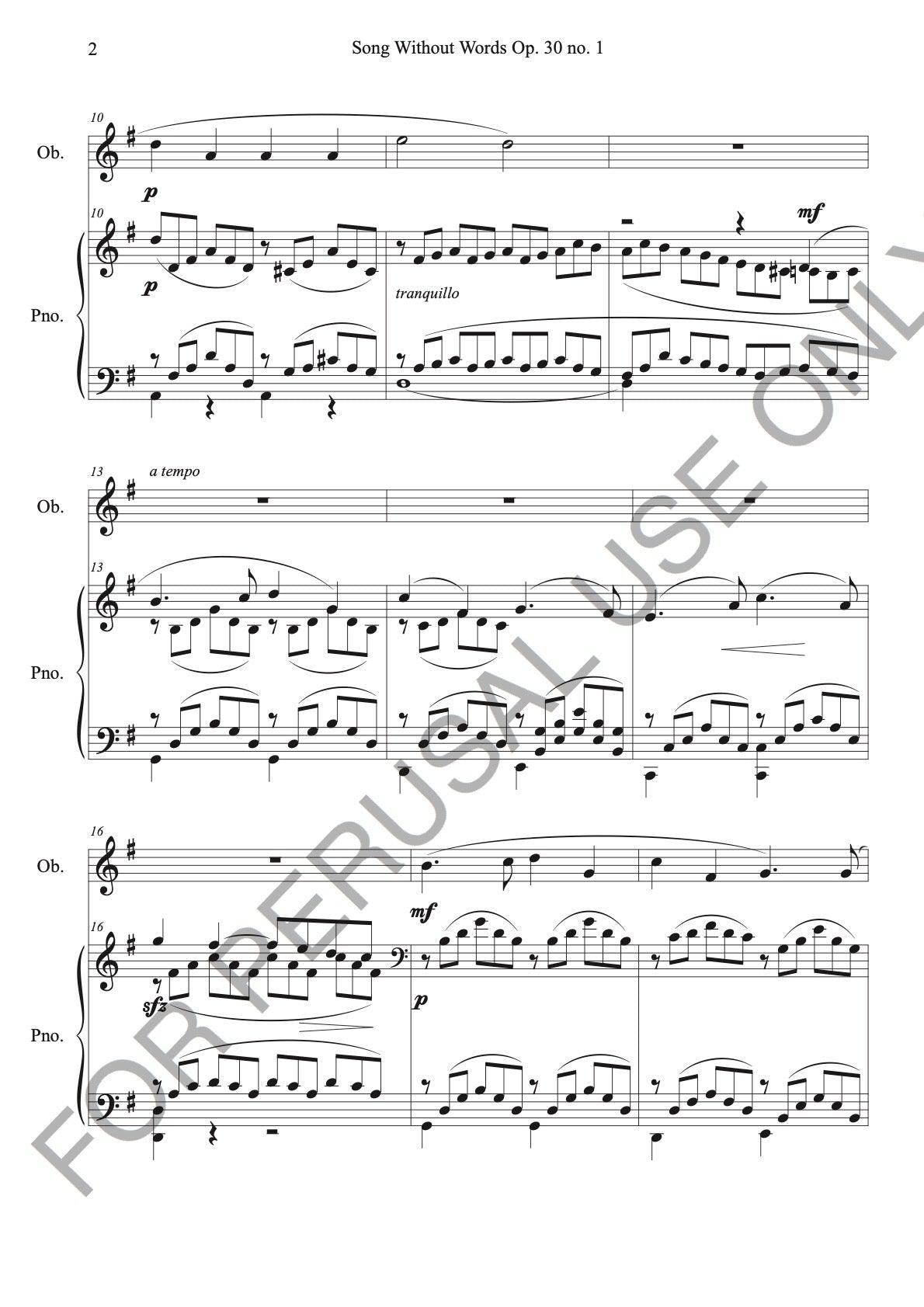 Oboe and Piano sheet music: Songs Without Words Op. 30, no. 1 - ChaipruckMekara