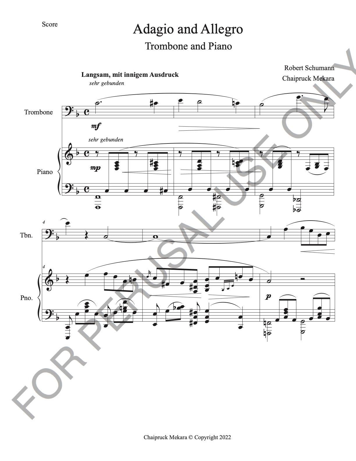 Trombone and Piano: Schumann's Adagio and Allegro Op. 70 (score+part+mp3) - ChaipruckMekara