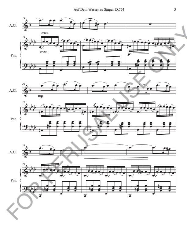 Alto Clarinet and Piano sheet music: Schubert's Auf dem Wasser zu singen - ChaipruckMekara
