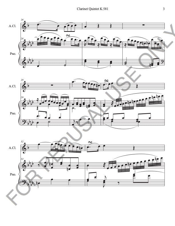 Alto Clarinet and Piano from Mozart's Clarinet Quintet K.581 (Larghetto) Score+Part+mp3