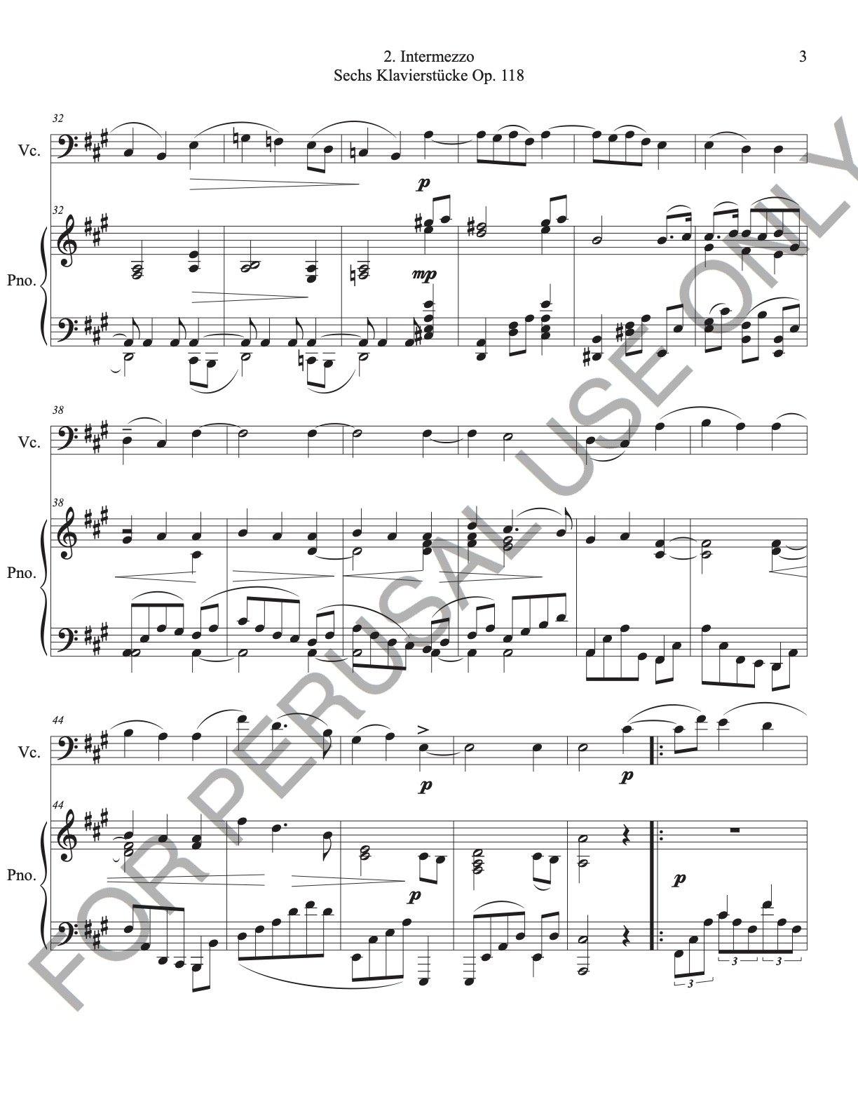 Intermezzo Op. 118 no. 2 by Brahms sheet music for Cello and Piano (score+parts) - ChaipruckMekara