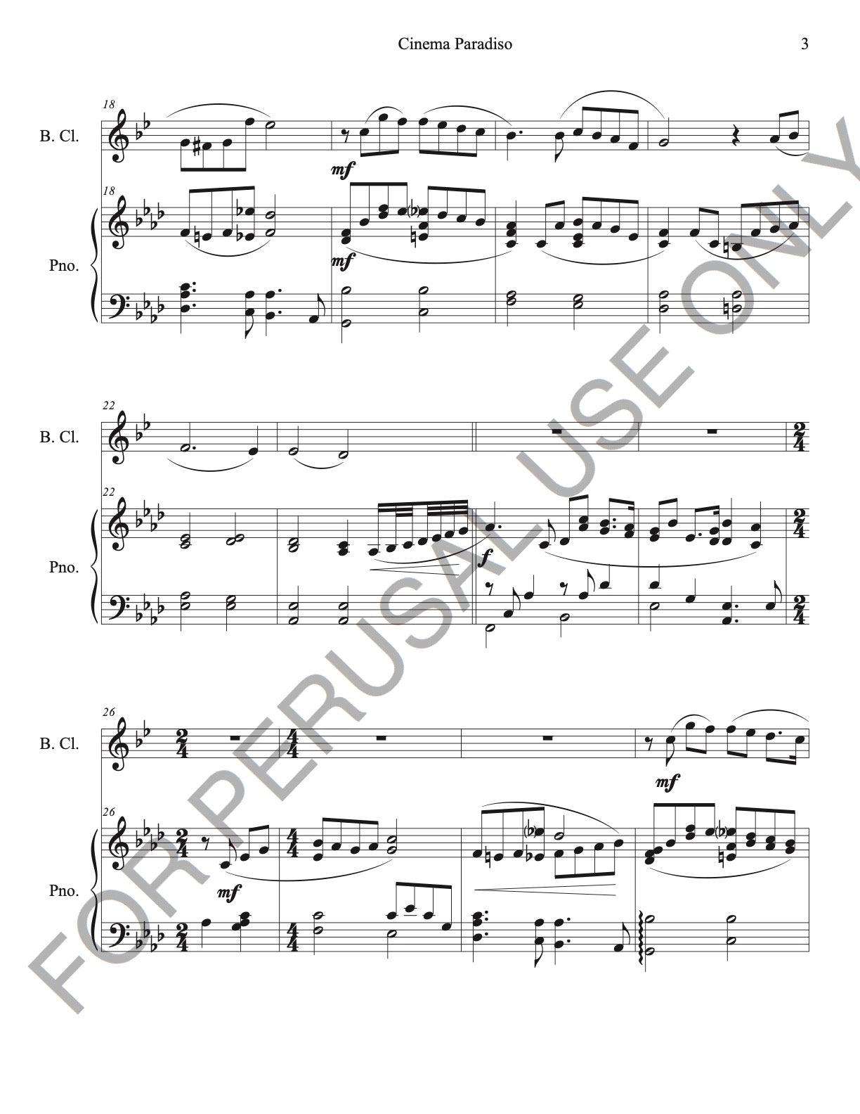 Bass Clarinet and Piano sheet music: Cinema Paradiso (Love Theme) - ChaipruckMekara