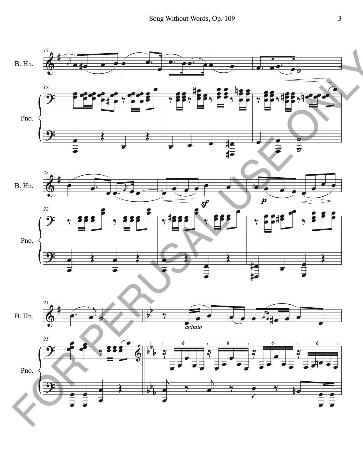 Mendelssohn's Song Without Words, Op. 109 for Basset Horn and Piano (score+parts+mp3) - ChaipruckMekara