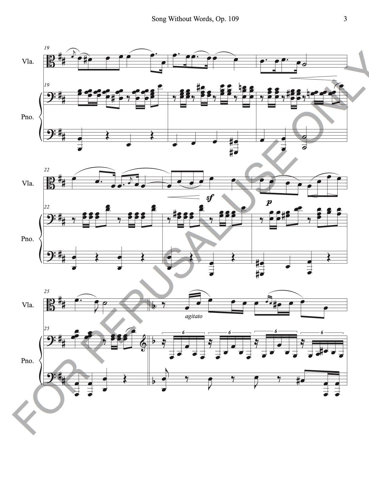 Viola and Piano: Mendelssohn's Song Without Words, Op. 109 (score+parts+mp3) - ChaipruckMekara