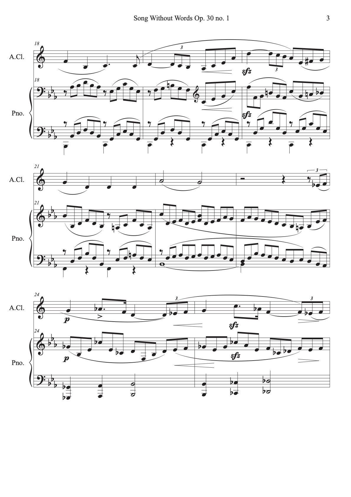 Alto Clarinet and Piano : Songs Without Words Op. 30 no. 1 - ChaipruckMekara